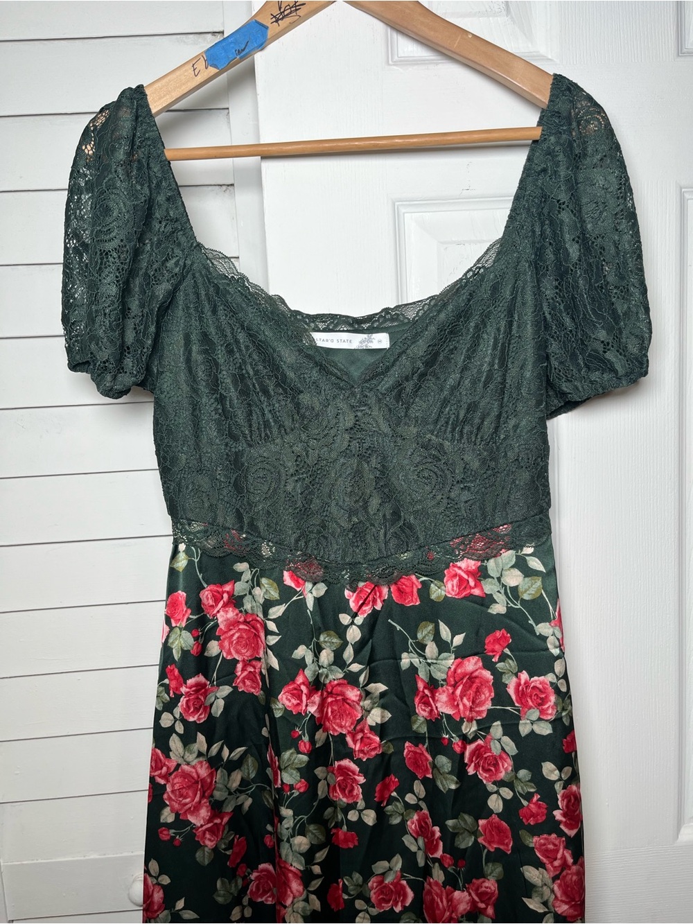 Altar'd State Floral Print Midi Dress Lace Bodice Short Sleeve Size M - Picture 7 of 17